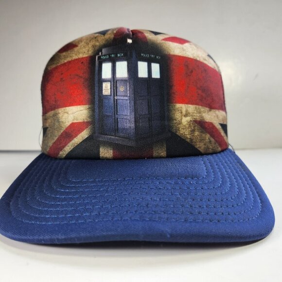 Dr Who Union Jack Police Telephone Booth Hat Cap Snapback Mesh Back BBC Blue - Picture 5 of 11